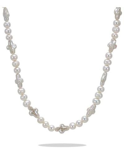 Common Lines Cross Pearls - Metallic