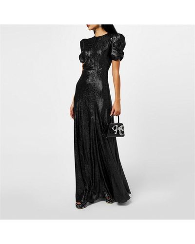 The Vampire's Wife Poison Flower Puffed-sleeve Wool And Silk-blend Maxi Dress - Black
