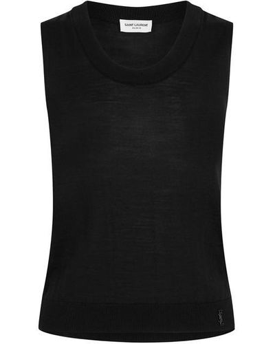 Saint Laurent Le Cassandre Knitted Vest Top - Black