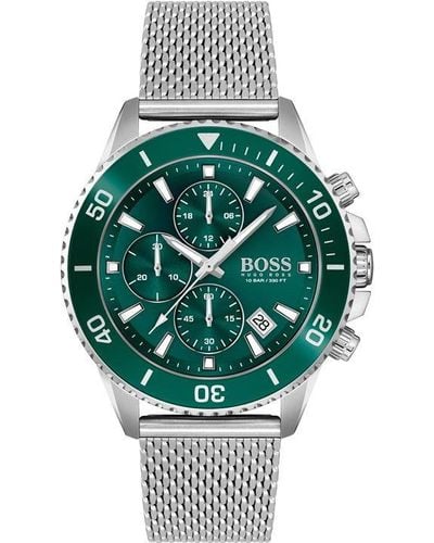 BOSS Gents Admiral Stainless Steel Green Dial Mesh Strap Watch