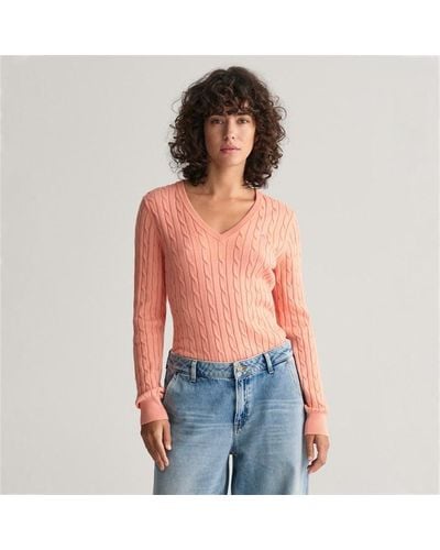 GANT Stretch Cotton Cable V-neck Peachy - Red
