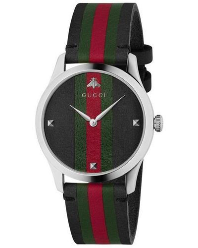 Gucci Ya1264079 G-timeless Leather And Stainless Steel Watch - Black