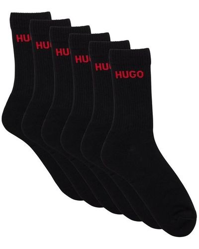 HUGO 6-pack Ribbed Logo Crew Socks - Black