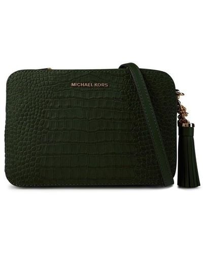 MICHAEL Michael Kors Jet Set Medium Crocodile Embossed Leather Crossbody Bag - Green