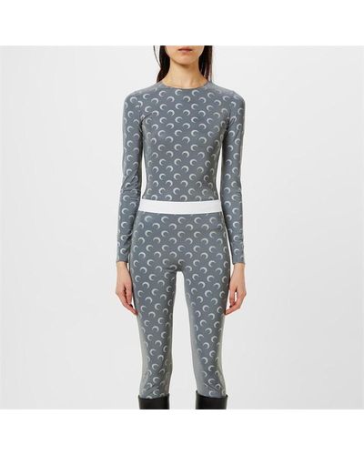 Marine Serre All Over Moon Reflective Long Sleeve Second Skin Top - Blue