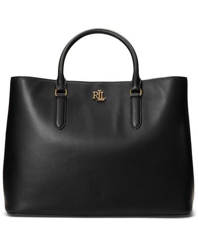 Lauren by Ralph Lauren Smooth Leather Large Marcy Satchel - Black