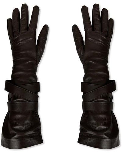 Saint Laurent Leather Aviator Gloves - Black