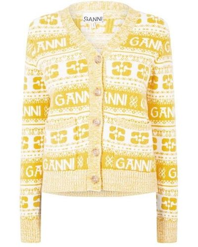 Ganni Logo Gg Cardigan - Yellow