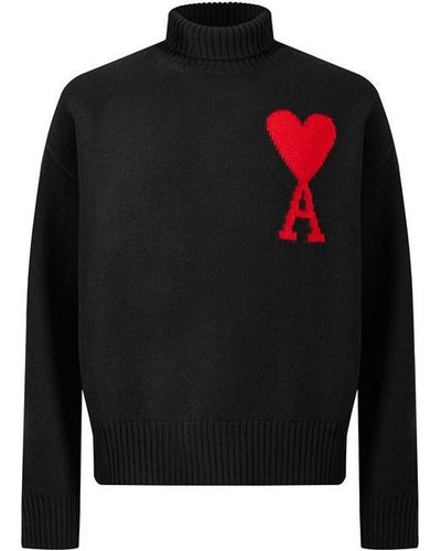 Ami Paris Ami De Coeur Funnel Neck Jumper - Black