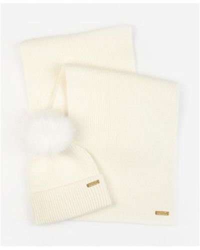 Barbour Mallory Beanie & Scarf Gift Set - Natural
