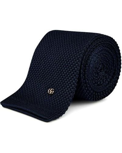 Gucci Knitted Silk Double G Tie - Blue