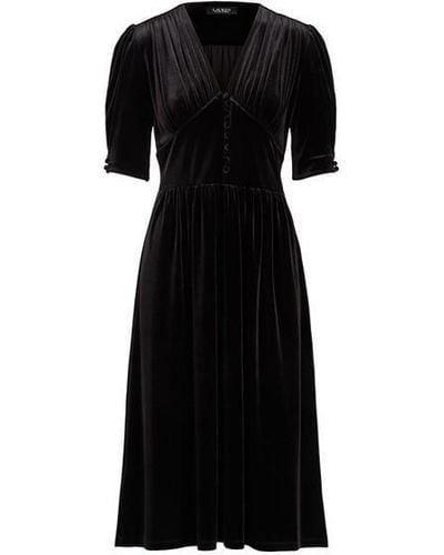 Lauren by Ralph Lauren Vinyamin Puff-sleeve Velvet Dress - Black