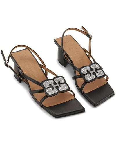 Ganni Butterfly Heeled Square Toe Sandals - Metallic