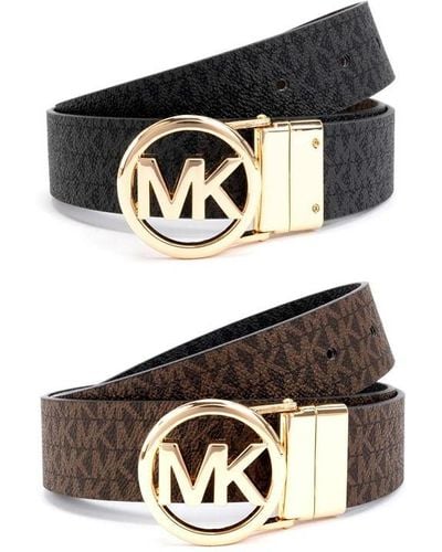 MICHAEL Michael Kors Michael Kors Round Buckle Reversible Logo And Leather Belt - Brown