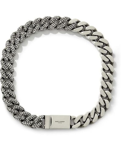 Saint Laurent Crystal-embellished Curb Chain Necklace - Metallic