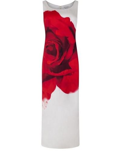 Alexander McQueen Bleeding Rose Pencil Dress In Optic - Red