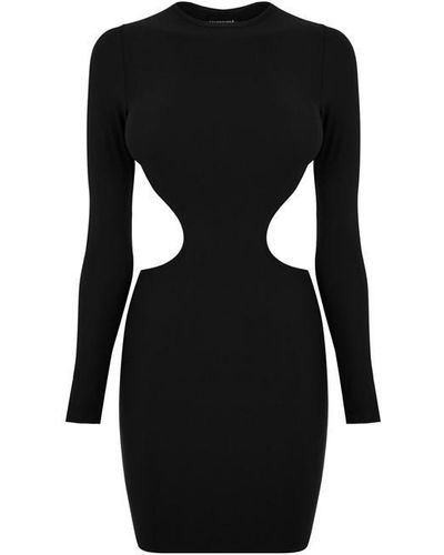 Balenciaga Cut Out Long Sleeve Mini Dress - Black