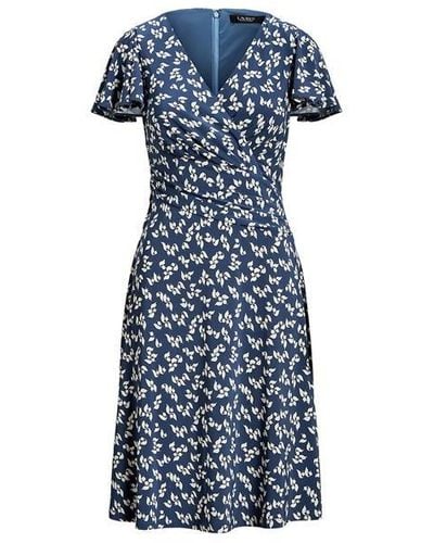 Lauren by Ralph Lauren Floral Stretch Jersey Surplice Dress - Blue