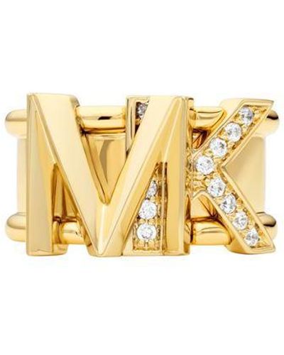 MICHAEL Michael Kors 14k Plated Brass Pave Logo Ring - Metallic