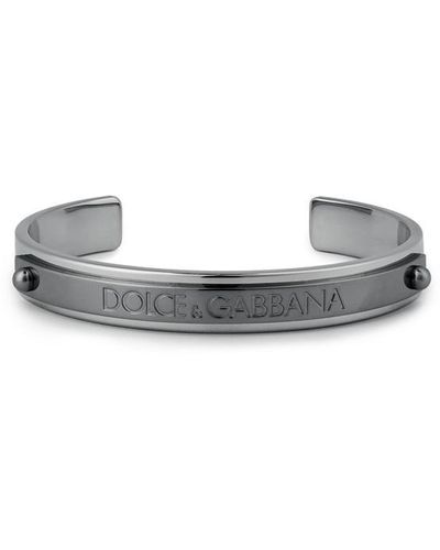 Dolce & Gabbana Engraved Logo Cuff Bracelet - Metallic