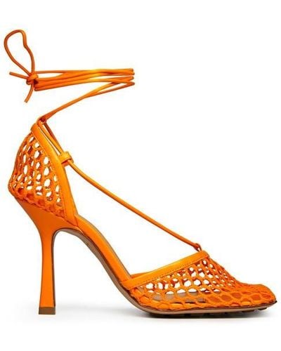Bottega Veneta Stretch Lace Up Heeled Sandals - Orange
