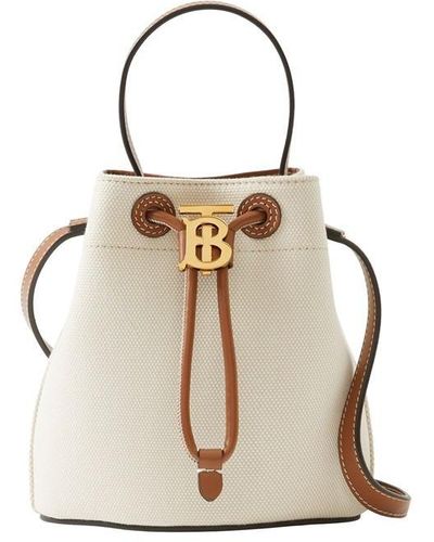 Burberry Tb Mini Canvas & Leather Bucket Bag - Natural