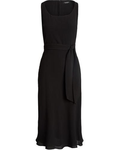 Lauren by Ralph Lauren Belted Crepe Sleeveless Dress - Black