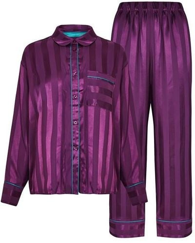 Chelsea Peers Satin Jacquard Stripe Long Pyjama Set - Purple
