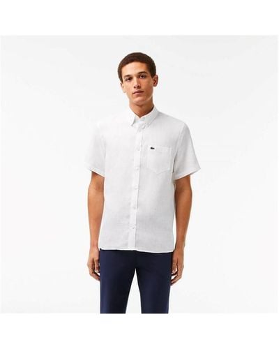 Lacoste Short Sleeve Linen Shirt - White