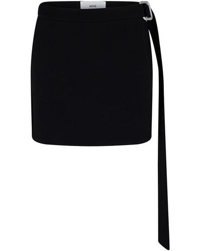Ami Paris Mini Belted Skirt With Slit - Black