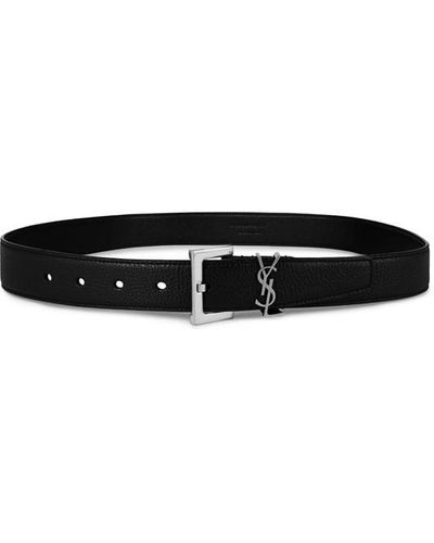 Saint Laurent Leather Cassandre Buckle Belt - Black