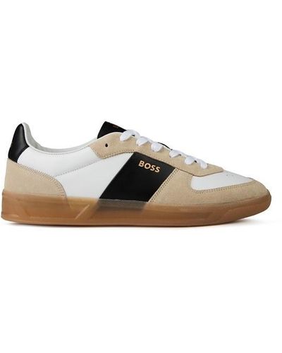 BOSS Brandon Leather Trainers - Natural