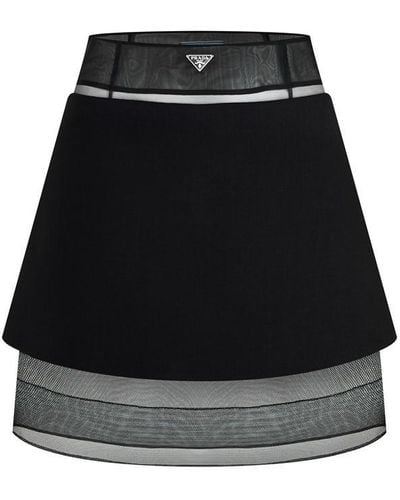Prada Corset Mini Skirt With Mesh Insert - Black