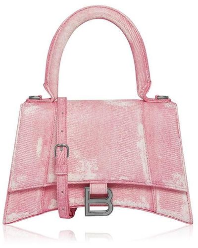 Balenciaga Hourglass Small Denim Handbag - Pink