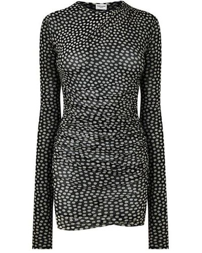 Saint Laurent Polka Dot Ruched Mini Dress - Black
