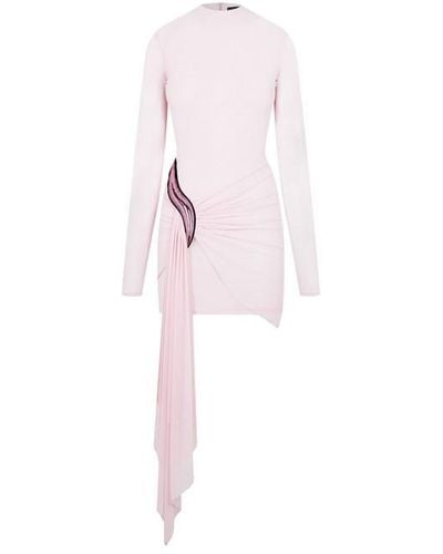 David Koma Metal Tube Hip Detail Ruched Long Sleeve Mini Dress - Pink