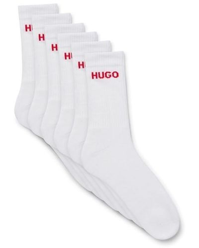HUGO 6-pack Ribbed Logo Crew Socks - White
