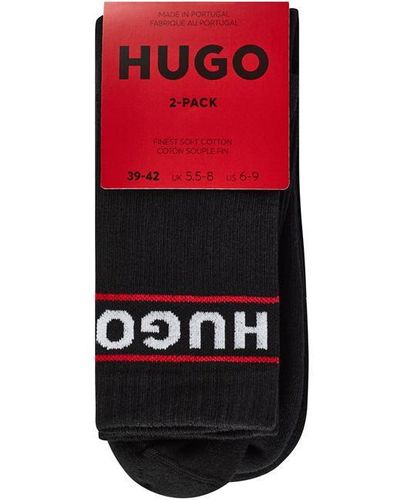 HUGO 2 Pack Ribbed Logo Crew Socks - Red