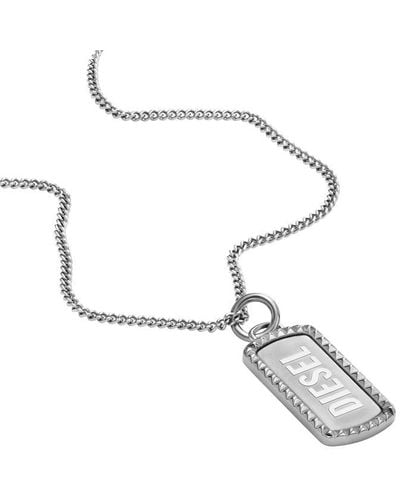 DIESEL Stainless Steel Dog Tag Necklace - Metallic