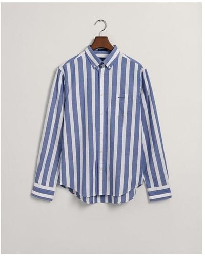 GANT Regular Fit Wide Striped Broadcloth Shirt - Blue
