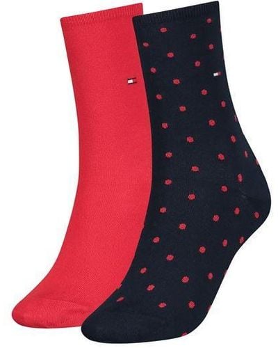 Tommy Hilfiger Hilfiger Dot Crew Socks 2 Pack Ladies - Red