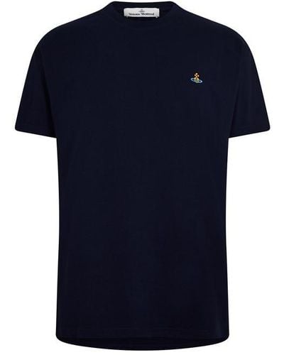 Vivienne Westwood Embroidered Orb Logo T Shirt - Blue