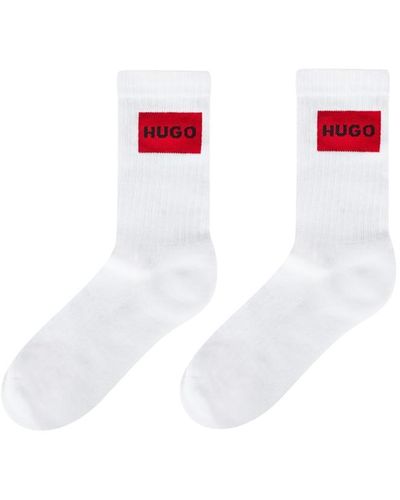 HUGO 2 Pack Rib Label Crew Socks - White