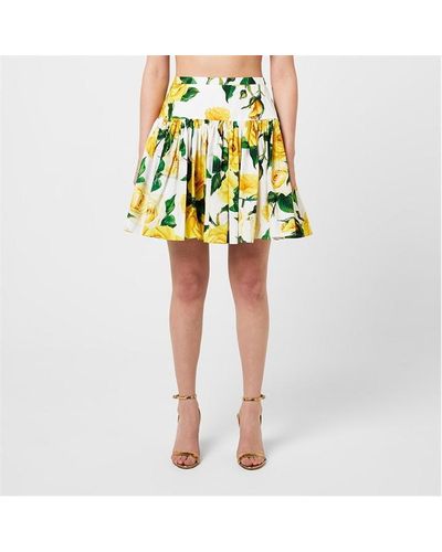 Dolce & Gabbana Cotton Poplin Floral Skirt - Yellow