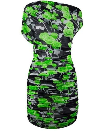David Koma Rose Print Asymmetric Mini Dress - Green