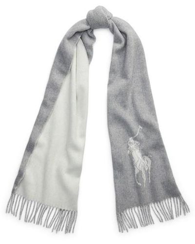 Polo Ralph Lauren Big Pony Fringe Wool-blend Scarf - Grey