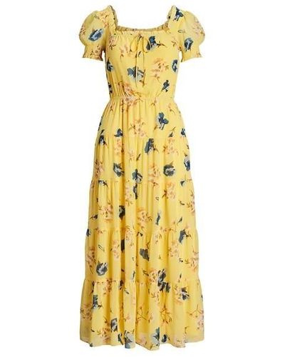 Lauren by Ralph Lauren Floral Georgette Puff-sleeve Midi Dress - Yellow