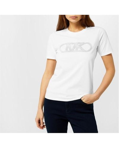 MICHAEL Michael Kors Rhinestone Logo Cotton T-shirt - White