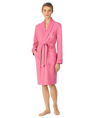 Lauren by Ralph Lauren Essentials Quilted Collar Robe - Pink