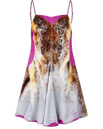 Y. Project Lace Print Satin Slip Dress - Pink